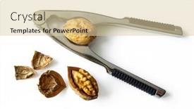  Presentation with cracker - Colorful PPT layouts enhanced with photo of a nut cracker and nuts isolated in white backdrop and a lemonade colored foreground