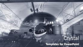  Presentation with passengers - PPT theme consisting of photo of a passengers plane through a window at jfk airport background and a ocean colored foreground