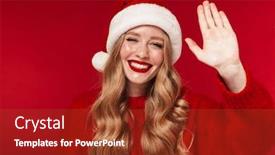  Presentation with lipstick - PPT theme featuring photo-of-a-pleased-caucasian background and a tawny brown colored foreground