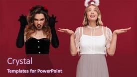  Presentation with angel - Cool new PPT layouts with women angel and impudent demon backdrop and a tawny brown colored foreground