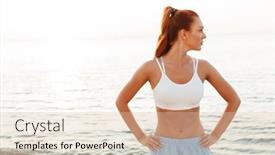  Presentation with sports - Audience pleasing presentation design consisting of photo of a pretty young redhead sports woman posing outdoors at the beach in the morning backdrop and a lemonade colored foreground