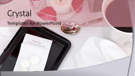  Presentation with restaurant - Audience pleasing PPT theme consisting of photo of a restaurant bill backdrop and a coral colored foreground