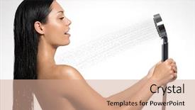  Presentation with under water - PPT layouts with photo of a sexy beautiful woman in shower washing body under the stream of water background and a coral colored foreground