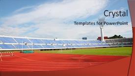  Presentation with stadium - Amazing slide deck having photo of a sports stadium backdrop and a light blue colored foreground