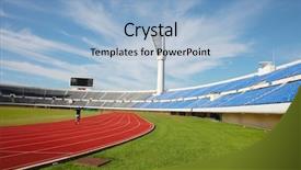  Presentation with sports nutrition for athletics - Theme having photo of a sports stadium background and a light blue colored foreground