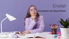  Presentation with purple wall - Beautiful slide deck featuring photo-of-a-thinking-serious backdrop and a light blue colored foreground