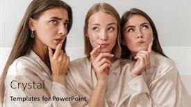  Presentation with hen - Presentation theme consisting of photo-of-a-thinking-young background and a coral colored foreground