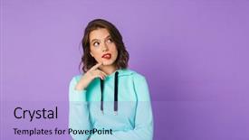  Presentation with purple wall - Theme enhanced with photo of a thoughtful young background and a light blue colored foreground