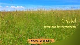  Presentation with grass meadow friendship youth - Slide set consisting of photo of a welcome doormat background and a tawny brown colored foreground