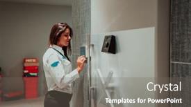  Presentation with bank - Theme enhanced with photo-of-a-woman background and a gray colored foreground