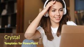  Presentation with computer music - Audience pleasing PPT layouts consisting of photo-of-a-young-cheerful backdrop and a tawny brown colored foreground