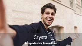  Presentation with young business man - PPT theme having photo-of-a-young-happy background and a wine colored foreground