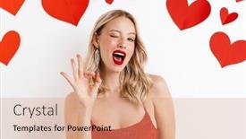  Presentation with photo - Beautiful PPT theme featuring photo-of-a-young-happy backdrop and a coral colored foreground