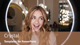  Presentation with beauty salon - Presentation theme featuring photo-of-a-young-positive background and a coral colored foreground