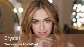  Presentation with beauty salon - PPT theme enhanced with photo-of-a-young-serious background and a tawny brown colored foreground