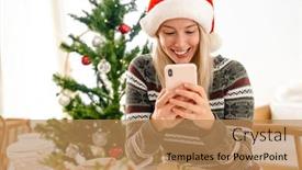  Presentation with mobile home - PPT theme featuring photo-of-a-young-smiling background and a coral colored foreground