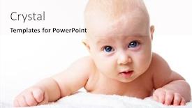  Presentation with infant - Slides with photo of adorable infant crawling over fluffy rug background and a sky blue colored foreground