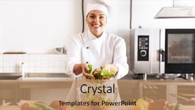  Presentation with restaurant kitchen - Beautiful PPT theme featuring chiefs - photo of adult woman chief backdrop and a white colored foreground