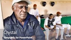  Presentation with coach - Presentation theme having photo-of-african-american-baseball background and a ocean colored foreground