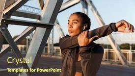  Presentation with old photo - PPT theme having using earpods and stretching her background and a tawny brown colored foreground