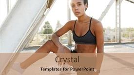  Presentation with old photo - Slide set featuring photo of african american young woman in sportswear doing exercises while working out on old bridge background and a coral colored foreground