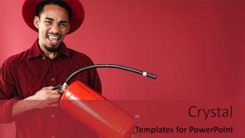  Presentation with fire extinguisher - PPT layouts consisting of photo-of-african-emotional-young background and a red colored foreground