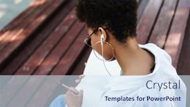  Presentation with music notes - Slide deck enhanced with photo-of-african-woman-sitting background and a sky blue colored foreground