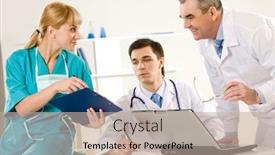  Presentation with physician - Amazing theme having photo of aged physician and young clinician looking at document in nurse s hand backdrop and a mint green colored foreground