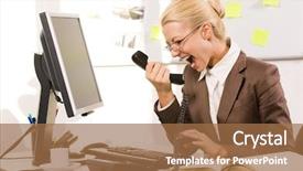  Presentation with secretary - Presentation theme featuring anger management - photo of aggressive secretary shouting background and a coral colored foreground