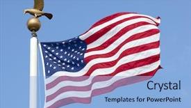  Presentation with american flag waving - Colorful PPT theme enhanced with photo of american flag waving backdrop and a light blue colored foreground