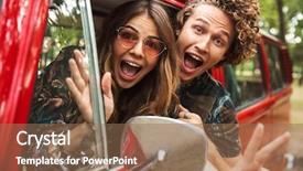  Presentation with hippie - PPT theme enhanced with photo of amusing hippie couple background and a coral colored foreground