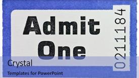  Presentation with raffle ticket - PPT theme featuring an admit one ticket background and a light blue colored foreground
