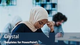  Presentation with woman muslim - PPT theme featuring photo-of-an-african-american background and a ocean colored foreground