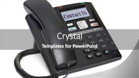  Presentation with telephone - PPT theme with photo of an office telephone lcd screen with the words contact us isolated on a white background clipping path for screen background and a dark gray colored foreground