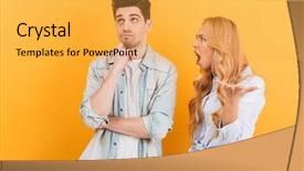  Presentation with photo album of journey honeymoon - Amazing presentation design having photo of angry furious woman backdrop and a yellow colored foreground