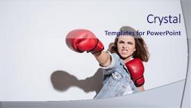  Presentation with boxing - Beautiful PPT layouts featuring photo of angry woman boxer backdrop and a sky blue colored foreground