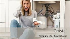  Presentation with photo - PPT theme consisting of photo-of-annoyed-young-blonde background and a light gray colored foreground