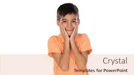  Presentation with photo - PPT theme enhanced with photo-of-astonished-pretty-boy background and a coral colored foreground