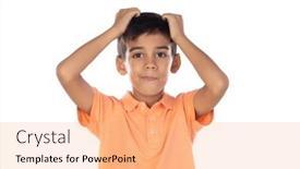  Presentation with photo - PPT theme featuring photo-of-astonished-pretty-boy background and a coral colored foreground