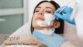  Presentation with beauty cosmetic - Cool new presentation design with photo-of-attractive-caucasian-woman backdrop and a soft green colored foreground