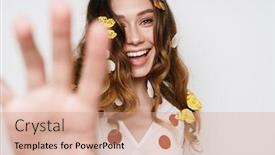  Presentation with butterflies - Amazing slide set having photo-of-attractive-cheerful-woman backdrop and a coral colored foreground