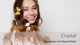  Presentation with cheerful - PPT theme with photo-of-attractive-cheerful-woman background and a soft green colored foreground