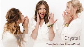  Presentation with wedding ring - Audience pleasing slide set consisting of photo-of-attractive-happy-bride backdrop and a lemonade colored foreground