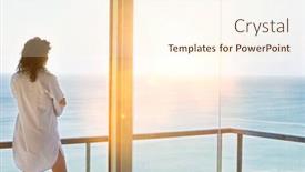  Presentation with photo - PPT theme enhanced with photo-of-attractive-woman-enjoying background and a lemonade colored foreground