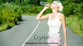  Presentation with summer drinking water - Colorful presentation design enhanced with photo of attractive young girl drinking water on the road during summer hot day backdrop and a light gray colored foreground