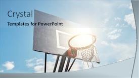  Presentation with basketball blue - Audience pleasing PPT layouts consisting of photo of basketball hoop against blue cloudy sky on summer day backdrop and a light blue colored foreground
