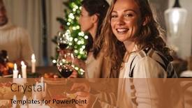  Presentation with christmas dinner - Cool new presentation theme with photo-of-beautiful-cheerful-people backdrop and a red colored foreground