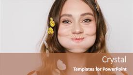  Presentation with butterflies - PPT theme enhanced with photo-of-beautiful-cheerful-woman background and a red colored foreground