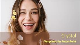  Presentation with butterflies - Colorful presentation design enhanced with photo-of-beautiful-cheerful-woman backdrop and a tawny brown colored foreground