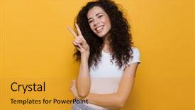  Presentation with cute girlish - Slide deck having photo of beautiful excited young background and a gold colored foreground